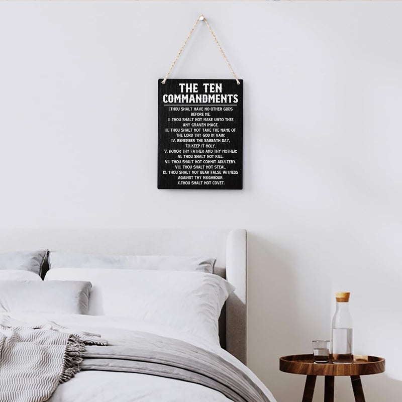 BELLOWDEER Inspirational Bible Verses Ten Commandments Wall Decor Christian 10 Commandments Wall Art Wooden Hanging Sign Rustic Scripture The Ten Commandments Wall Art for Home Office Decoration 8x10 Inches - Image 3